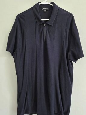 Express Textured Jacquard Classic Fit Zip Polo Men's Blue Size XL